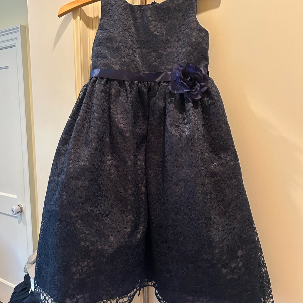 Charming Navy Floral Lace Kids Dress